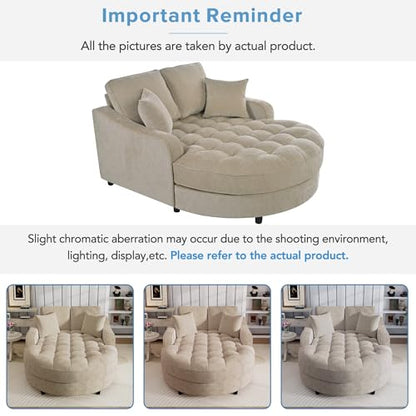 55" Modern 2-Seater Chaise Lounge Sofa Bed - Chenille Upholstered Loveseat Couch with Tufted Seat & Detachable Pillows, Space-Saving Sleeper Sofa (Champagne) - color: Champagne