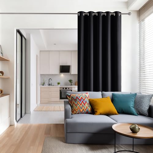 RYB HOME 60 inch Wide Blackout Sliding Door Curtain for Living Room | Thermal Insulated, Privacy Curtain, UV Protection, Soft Thick Window Treatment for Bedroom, W60 x L84, 1 Panel, Black - color: Black, size: 60"W x 84"L (Pack of 1)