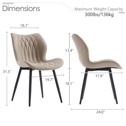 Kidol & Shellder Dining Chairs Set of 2, PU Leather Upholstered Kitchen Chairs with Back Armless, Mid Century Modern Side Chair for Dining Room, Living Room, Lounge, Restaurant, Khaki - color: New Khaki