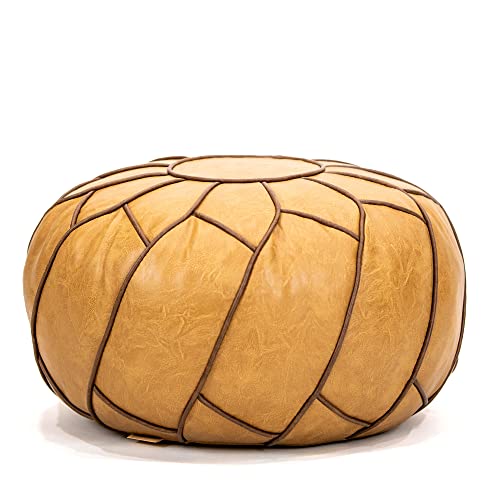 Moderner Faux Leather Pouf Unstuffed Ottoman Moroccan Footstool, Floor Footrest Cushion, Storage Solution - Natural Brown Color (Camel, Round) - color: Brown,natural