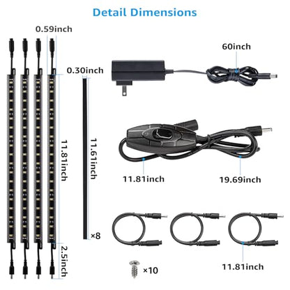 TORCHSTAR 4pcs 12 Inch LED Safe Lighting Kit, Rocker Switch, 5000K | UL Power Adapter, Input 100-240V, Linkable Gun Safe Light Bars, 600LM, for Under Cabinet Locker Closet Showcase, Daylight - color: Daylight (5000k)