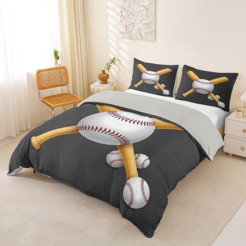 Feelyou Sports Baseball Bedding Set 3D Bat Printed Duvet Cover for Kids Boys Teens Comforter Cover Lightweight Bedspread Bedroom Collection 2Pcs Twin, Gray - color: Multi 12(no Comforter), size: Twin