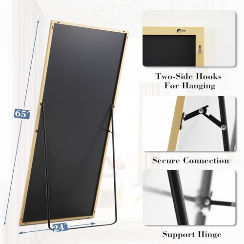NEWBULIG Full Length Floor Mirror 65"x24", Body Standing Mirror | Wall Hanging or Leaning, Shatter-Proof Glass, Aluminum Alloy Frame with Stand, Home Decor Bedroom, Gold - color: Gold-rect, size: 65"L x 24"W