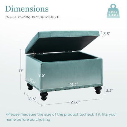 Zihanhome Velvet Storage Ottoman Bench, Button Tufted Ottoman with Hidden Storage, Upholstered Foot Rest Stool with Solid Wood Legs for Living Room, Bedroom, Entryway & Small Spaces (Mint Blue) - color: Velvet-mint Blue