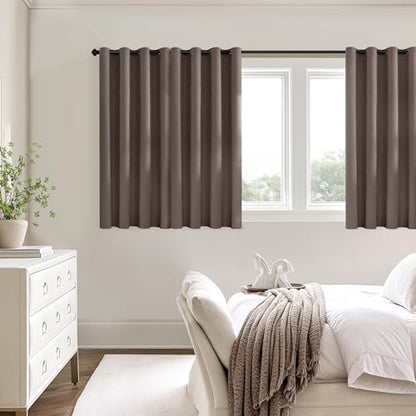 ChrisDowa Brown Blackout Curtains 45 Inches Long 2 Panels for Bedroom | Room Darkening,Light Blocking,Thermal Insulated,Faux Linen,Farmhouse,Grommet,Window Treatment,Drapes,Living Room,52x45 - color: Brown, size: 52"W x 45"L (Pack of 2)
