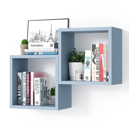 Cube Floating Shelves Set2, Display Shelves Wall Mount 7.75" D x 12.5" W x 12.5" H, (Greylish Blue, Square 2 Cubes) - color: Greylish Blue, size: Square-Set2