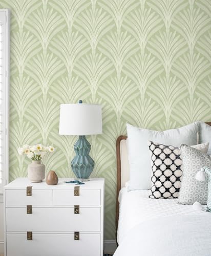 Hopepak Peel and Stick Wallpaper Sage Green Leaf Contact Paper Boho Self Adhesive Wall Paper Removable Renter Friendly Wallpaper for Bedroom Bathroom Cabinet Vinyl Rolls 16.1''x78.7'' - color: Sage Green, size: 16.1" x 78.7"