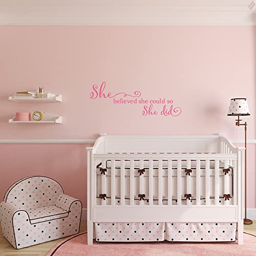 She Believed She Could so She Did - Pure Black Vinyl Wall Decal Carved Letters Girls Inspirational Quote Positive Kids Saying Sticker Home Art Decoration - Pink - color: Pink