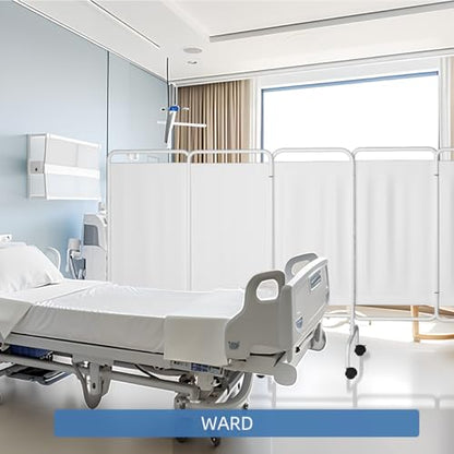 INNOVART 5-Panel Mobile Medical Privacy Screen Room Divider with Wheels, Foldable Flame Retardant Vinyl Room Divider Panels Easy for Storage, Portable Partition Dividers for Hospitals, Clinics, Salons - size: 137"W x 68"H