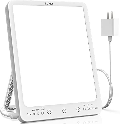 SUXIO Light Therapy Lamp - 10000 Lux Therapy Lights Lamp, 3 Timer & Mode Sunlight Lamp, Memory Function Daylight Lamp, Portable Light Box Therapy Use As Lift Mood, Happy Lamp for Home/Office/Travel - size: DC 5V-2A
