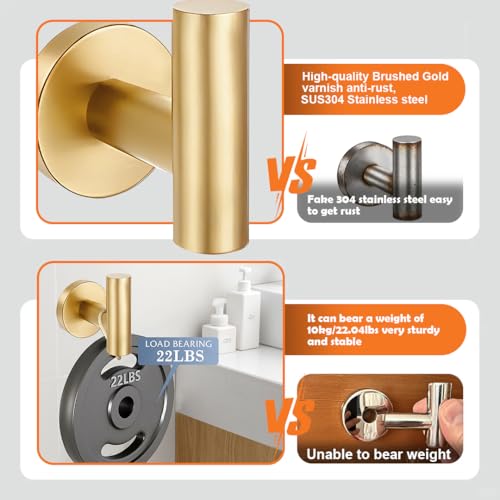 5 Pieces Bathroom Hardware Accessories Set Brushed Gold, 24Inch Bathroom Towel Rack Set SUS304 Stainless Steel, Round Toilet Paper Holder with Shelf Heavy Duty, Wall Mounted - color: Brushed Gold, size: 5 Pieces 24" A