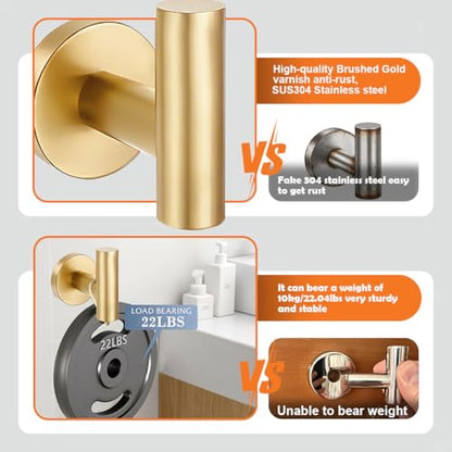 5 Pieces Bathroom Hardware Accessories Set Brushed Gold, 24Inch Bathroom Towel Rack Set SUS304 Stainless Steel, Round Toilet Paper Holder with Shelf Heavy Duty, Wall Mounted - color: Brushed Gold, size: 5 Pieces 24" A