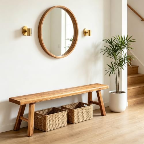 Narrow Entryway Bench Farmhouse Wood End of Bed Bench 20" 32" 39" 47" 55" 63" 71" 79" Sturdy Stable Skinny Long Benchs for Bedroom Hallway Dining Room Porch Easy to Assemble Natural Finish(79") - size: 79"