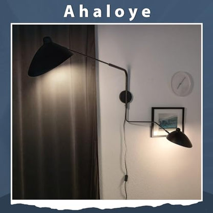 Double Light Plug in Wall Sconces Long Swivel Arms Wall Light Big Wall Mount Light for Living Room Bedroom Modern Big Wall Lamp - color: B