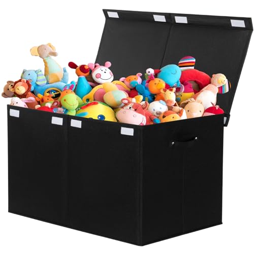 Large Toy Box Chest Storage with Flip-Top Lid, Kids Toy Storage Bin Boxes | Toy Chest with with Removable Divider for Kids, Boys, Girls, Nursery, Living Room, Bedroom, 26"x17" x17" (Linen Black) - color: Extra Large Black