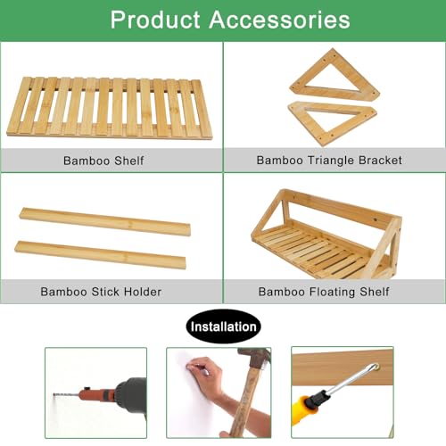 Floating Shelves Wall Mounted 3 Pcs Bamboo Wall Hanging Rack Holder | Wall Hanging Rack Holder, Wall Storage Shelves, For Bedroom, Living Room, Bathroom, Kitchen, Office Decor
