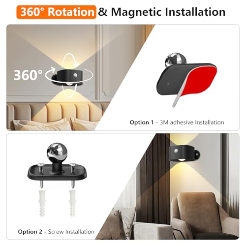Deyagoo Motion Sensor Wall Light,Rechargeable Battery Operated Sconce-Black | 360°Rotate, Rechargeable, Dimmable, Touch Control - color: Black-C