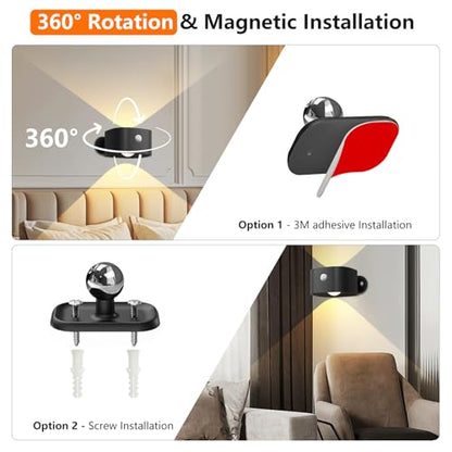 Deyagoo Motion Sensor Wall Light,Rechargeable Battery Operated Sconce-Black | 360°Rotate, Rechargeable, Dimmable, Touch Control - color: Black-C