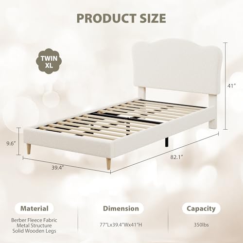GarveeHome Upholstered Sturdy Twin XL Bed Frame for Kids, Girls, Boys,Beige | Adjustable Headboard, Sherpa Fleece, Upholstered, Sturdy Wood Slats, No Box Spring Needed, Easy Assembly - color: Beige, size: Twin XL