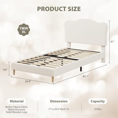 GarveeHome Upholstered Sturdy Twin XL Bed Frame for Kids, Girls, Boys,Beige | Adjustable Headboard, Sherpa Fleece, Upholstered, Sturdy Wood Slats, No Box Spring Needed, Easy Assembly - color: Beige, size: Twin XL
