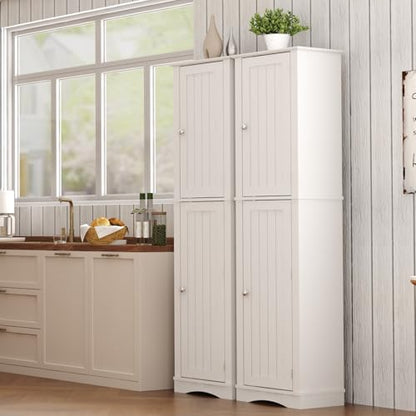 Function Home 높은 보관 캐비닛, 162.6cm(64인치) 좁은 욕실 캐비닛, 도어 보관 선반이 있는 독립형 주방 식료품 저장실, 주방 다이닝 거실용 나무 슬림 바닥 캐비닛, 화이트 - color: 슬림 화이트, size: 15.8"Wx11.81"Dx64"H