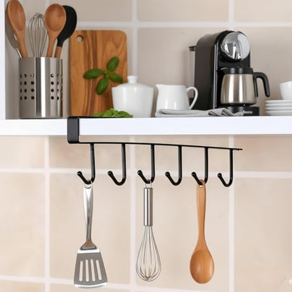 Coffee Mug Holder Under Cabinet, Clip-On No-Drill Coffee Cup Hooks, Self Adhesive Mug Holder Rack for Kitchen, Closet, Bathroom, Black, 6 Hooks - color: Black, size: 6 Hooks