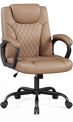 Misolant Office Chair, Executive Desk Chair, PU Leather Comfortable Ergonomic Chairs with Fixed Armrest, Adjustable Height, Rocking Function, 360° Swivel Wheels, Brown - color: Brown