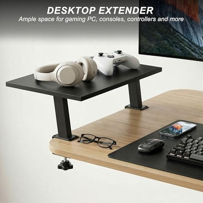 15-Inch Desktop Clamp-on Shelf & Monitor Riser, 2-in-1 Reversible Design – Fits Either Side of Desk, C-Clamp for Stability, Holds 44 lbs, for Gaming PC, Console & Office Setup - size: 15-INCH