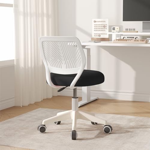 JPBSTO Armless Desk Chair, Height Adjustable Swivel Office Rolling Task Chairs with Soft Mesh Padded Cushion, Ergonomic Small Study Computer Chair for Girls Boys Teens (Black White, 2PCS) - color: Black White 2pcs