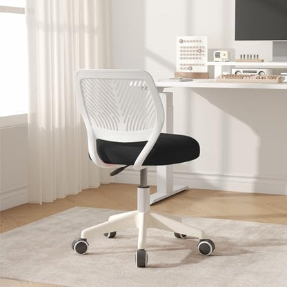 JPBSTO Armless Desk Chair, Height Adjustable Swivel Office Rolling Task Chairs with Soft Mesh Padded Cushion, Ergonomic Small Study Computer Chair for Girls Boys Teens, White Black - color: White Black