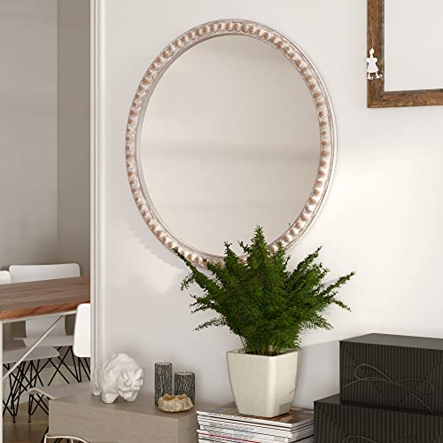COZAYH Distressed Wood Frame Accent Mirror, Rustic Farmhouse Style Decorative Wall Mirror (Round) - size: 29.2"L x 1"W