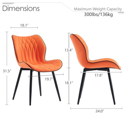 Kidol & Shellder Dining Chairs Set of 2, PU Leather Upholstered Kitchen Chairs with Back Armless, Mid Century Modern Side Chair for Dining Room, Living Room, Lounge, Restaurant, Orange - color: Orange