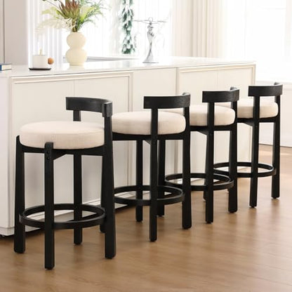 HEAH-YO Mid Century Modern Bar Stools Set of 2, 26.5" Counter Stools with Low Back, Linen Upholstered Barstools with Black Wood Legs Bar Chairs for Kitchen Island Dining Room, Beige - color: 26.5" Beige Linen Black Wood, size: Counter Height - Set of 2