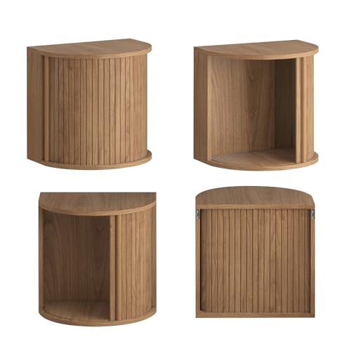 Floating Nightstand Set of 2 with Sliding Roller Shutter Doors,Walnut | Set of 2 Floating Nightstands,Smooth Sliding Roller Shutters Hide Clutter.Curved Rounded Edges,Space-saving. - color: Floating Nightstand-walnut