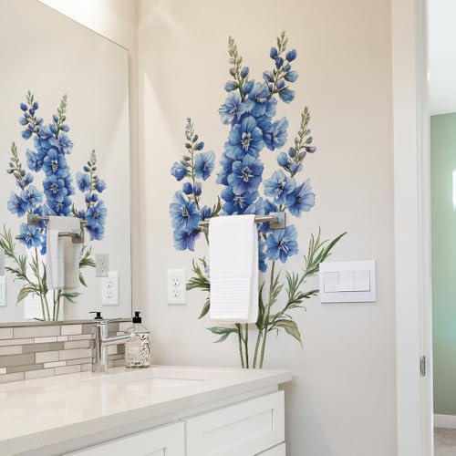 3D Wall Stickers DIY Flower Wall Decal Removable Waterproof Wall Art Decor for Bedroom Living Room Offices Home Decoration (Blue Delphinium) - color: Blue Delphinium