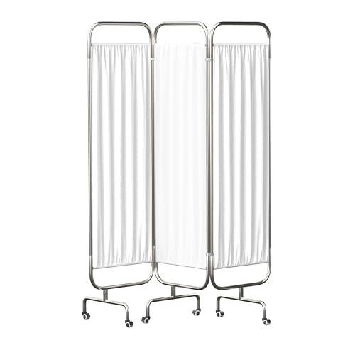 3-Panel Medical Privacy Screen on Wheels, Portable Medical Screen | Indoor Room Privacy Screen Divider, Stainless Steel Contruction, Folds Easy for Storage - size: 3-Panel