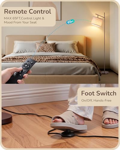 EDISHINE 64.7IN Brown Floor Lamp for Living Room with Remote, Standing Lamp | Foot Pedal Switch, 5CCT, Dimmable, Bulb Included, Adjustable Head, Sturdy Base, Modern for Living Room, Bedroom - color: Brown Linen