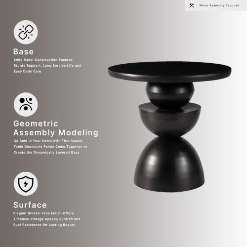 Signature Design by Ashley Round Metal Accent End Table, Dark Bronze | Sculptural pedestal base, Generous 23-inch tabletop for living rooms, Kurtson Series - color: Dark Brown