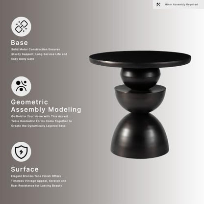 Signature Design by Ashley Round Metal Accent End Table, Dark Bronze | Sculptural pedestal base, Generous 23-inch tabletop for living rooms, Kurtson Series - color: Dark Brown