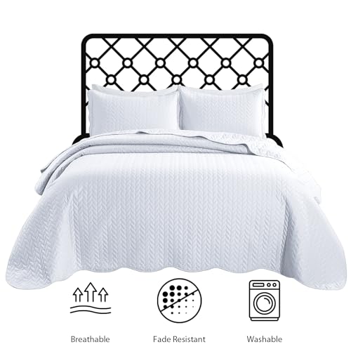 MOONLIGHT20015 Twin Quilt Bedding Set (68” x 86”) - Bulk Pack of 10 Wholesale for Hotels, Guest Bedroom & Airbnbs - Lightweight Microfiber Reversible Embossed Quilts Bedspreads (White) - color: White, size: Twin (10 Pack)