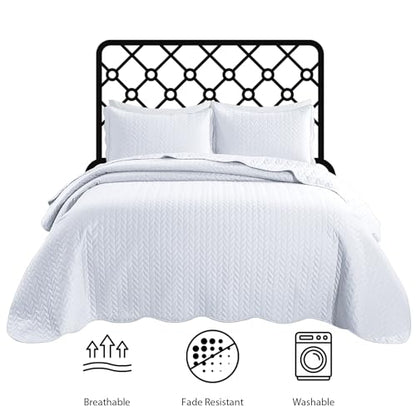 MOONLIGHT20015 Twin Quilt Bedding Set (68” x 86”) - Bulk Pack of 10 Wholesale for Hotels, Guest Bedroom & Airbnbs - Lightweight Microfiber Reversible Embossed Quilts Bedspreads (White) - color: White, size: Twin (10 Pack)