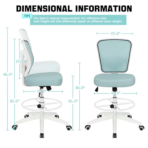 Drafting Chair Adjustable Height Tall Office Chairs Standing Desk Chair Rolling Stool Chair Armless Office Drafting Chair Blue - color: Blue