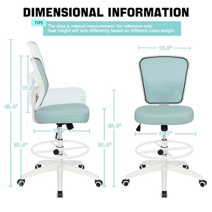 Drafting Chair Adjustable Height Tall Office Chairs Standing Desk Chair Rolling Stool Chair Armless Office Drafting Chair Blue - color: Blue