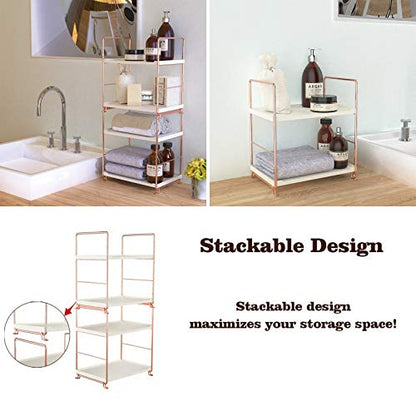 Plastic/Metal Freestanding Stackable Organizer Shelf,Bathroom Countertop Storage Shelf Cosmetic Organizer Holder Kitchen Spice Rack,2-Tier Standing Rack (Rose Gold) - color: Rose Gold