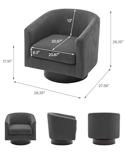 Swivel Barrel Accent Chair, Comfy Reading Armchair, Charcoal, Set of 1 | Club Chairs for Adults, Low-Back Design, Modern Round Style, Solid Wood Frame & Metal Swivel Base, For Living Room & Bedroom - color: Charcoal
