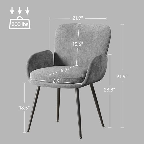 VKNOW Modern Upholstered Dining Chairs Set of 4 with Armrest, Grey | Armed Dining Room Chairs with Metal Legs, Kitchen Chairs for Restaurant Kitchen Living Room - color: Grey, size: Set of 4