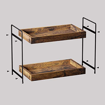 2-Tier Wood Bathroom Counter Organizer, Kitchen Spice Rack | Multi-Use Storage Shelf, Holds Toiletries, Cosmetics, Perfume And Seasoning, Fits Vanity And Countertops - size: 2 Tier