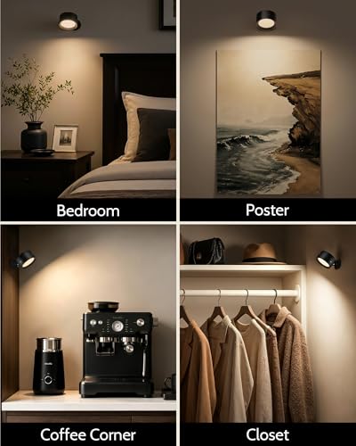 LED Wall Mounted Lights, Rechargeable Wall Sconces, 3 Color Temps, Remote & Touch, 360° Rotating and Dimmable for Bedroom, Bedside & Reading (Black, 2 Pack) - color: Black