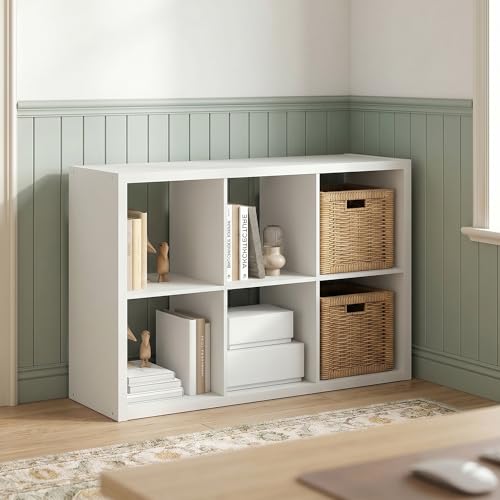 6-Cube Bookshelf, Cubicle Shelf Bookcase with Open Back, Position Reversible Book Shelf, 15 x 44 x 30, for Home Office, Living Room, White - color: White, size: 6 Cube