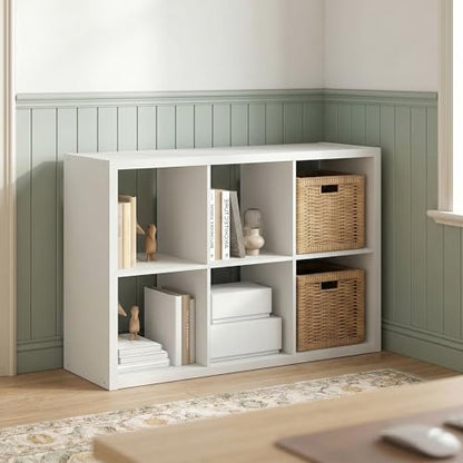 6-Cube Bookshelf, Cubicle Shelf Bookcase with Open Back, Position Reversible Book Shelf, 15 x 44 x 30, for Home Office, Living Room, White - color: White, size: 6 Cube